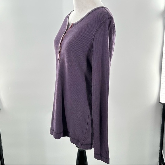 Eddie Bauer womens top size L purple waffle knit cozy henley base layer gorpcore - Picture 7 of 10